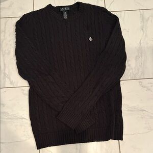 Ralph Lauren Women’s black with white logo Cable Knit Sweater